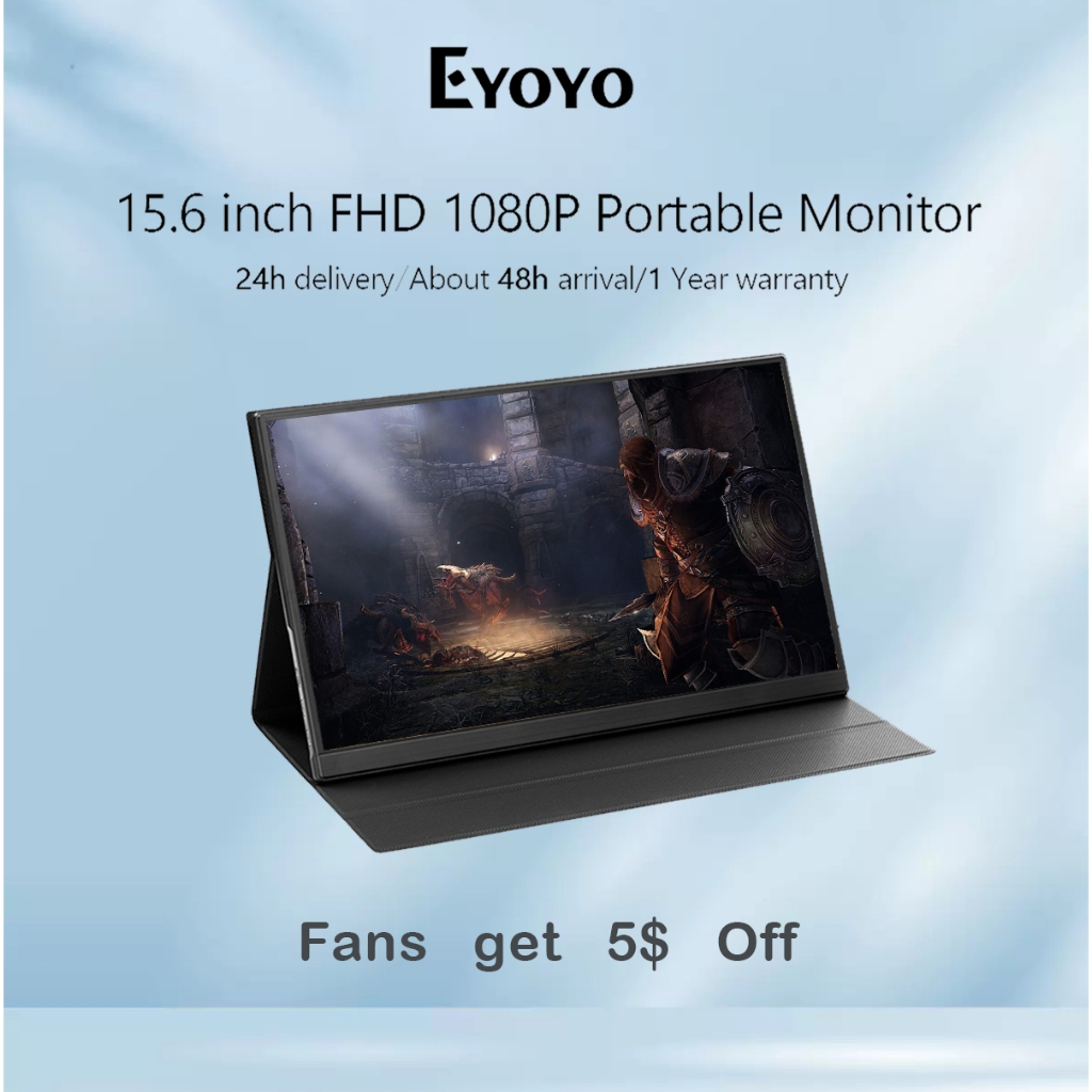 Eyoyo 15.6 นิ้วแบบพกพา Monitor Simple Operation HDMI Type-C 1080P HDR หน้าจอ IPS ลําโพงคู่ Gaming Mo
