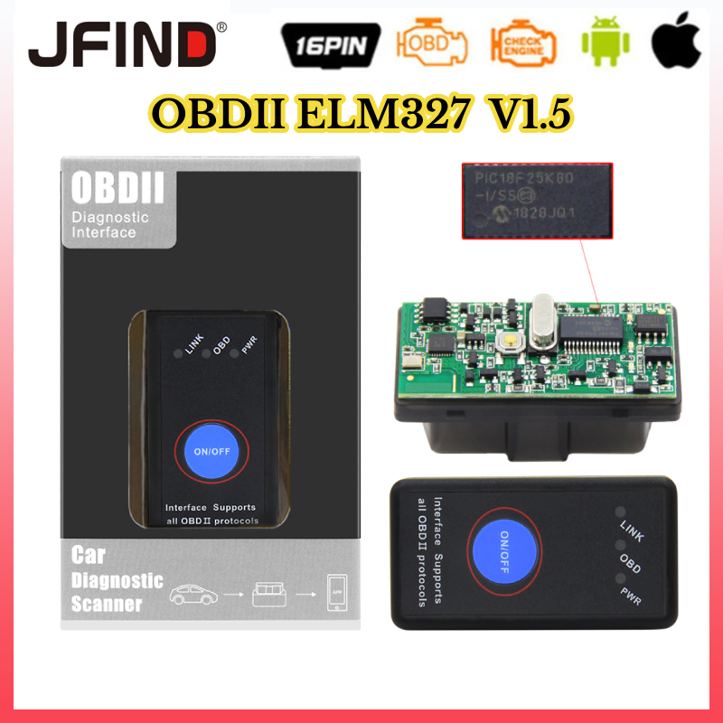 【สินค้าพร้อมส่ง】ELM327 V1.5 เครื่องสแกนเนอร์ตรวจสอบเครื่องยนต์ ECU บลูทูธ 4.0 สําหรับ IOS Android OBD2 PIC18F25K80 OBD สําหรับ Honda Yamaha
