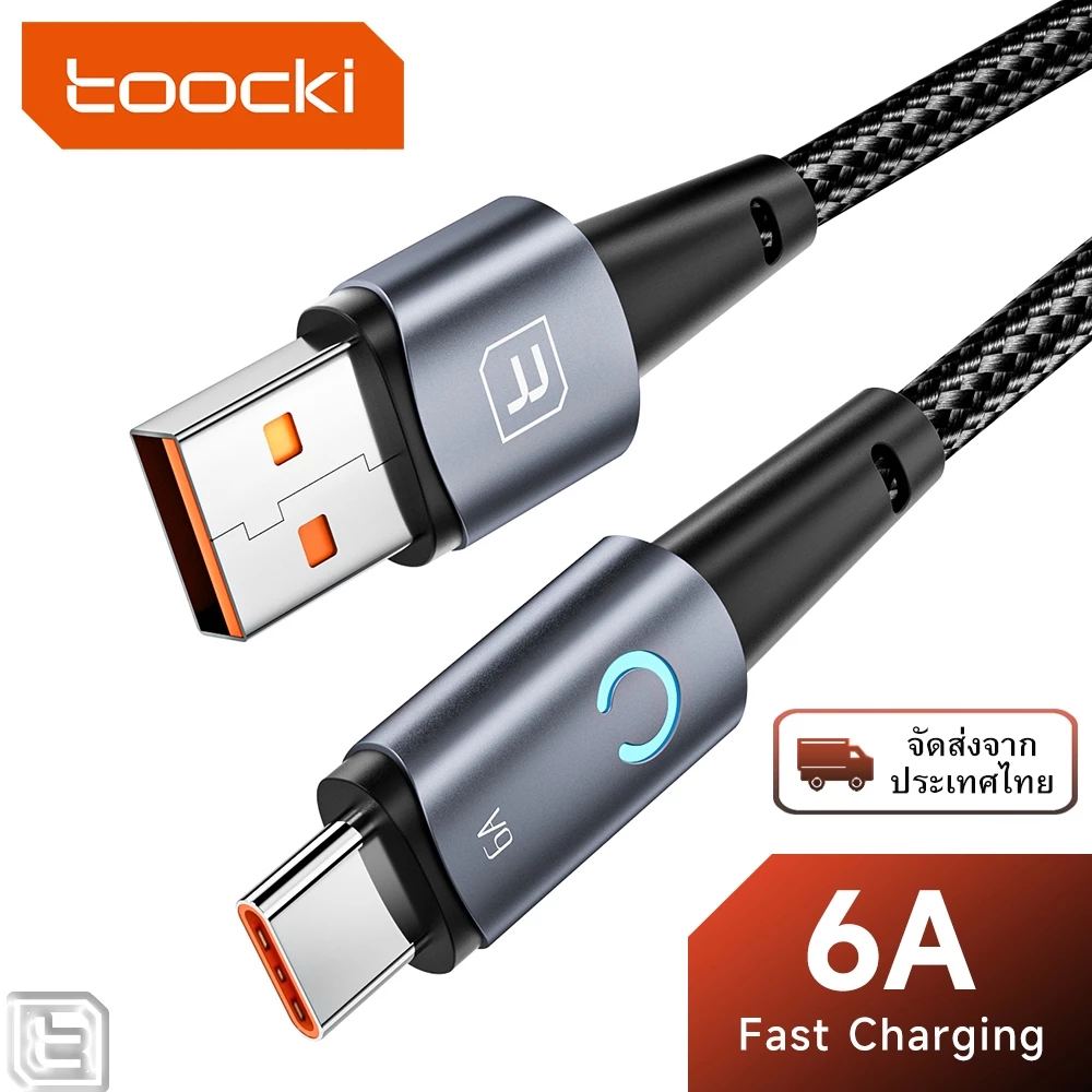 Toocki 66W 6A USB Type C สายชาร์จเร็ว 2.4A ไมโคร สายข้อมูล USB-L สายชาร์จ พร้อมไฟแอลอีดี