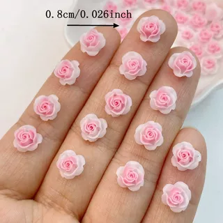 อุปกรณ์ตกแต่งเล็บเรซิ่น ลายดอกไม้ ใบไม้ สีชมพู สําหรับตกแต่งเล็บ 50 ชิ้น
