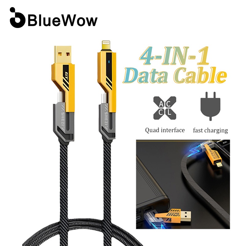 Bluewow 4 In 1 สายชาร์จ Usb Type C โลหะผสมสังกะสี 2 In 2 สําหรับ Micro Usb C
