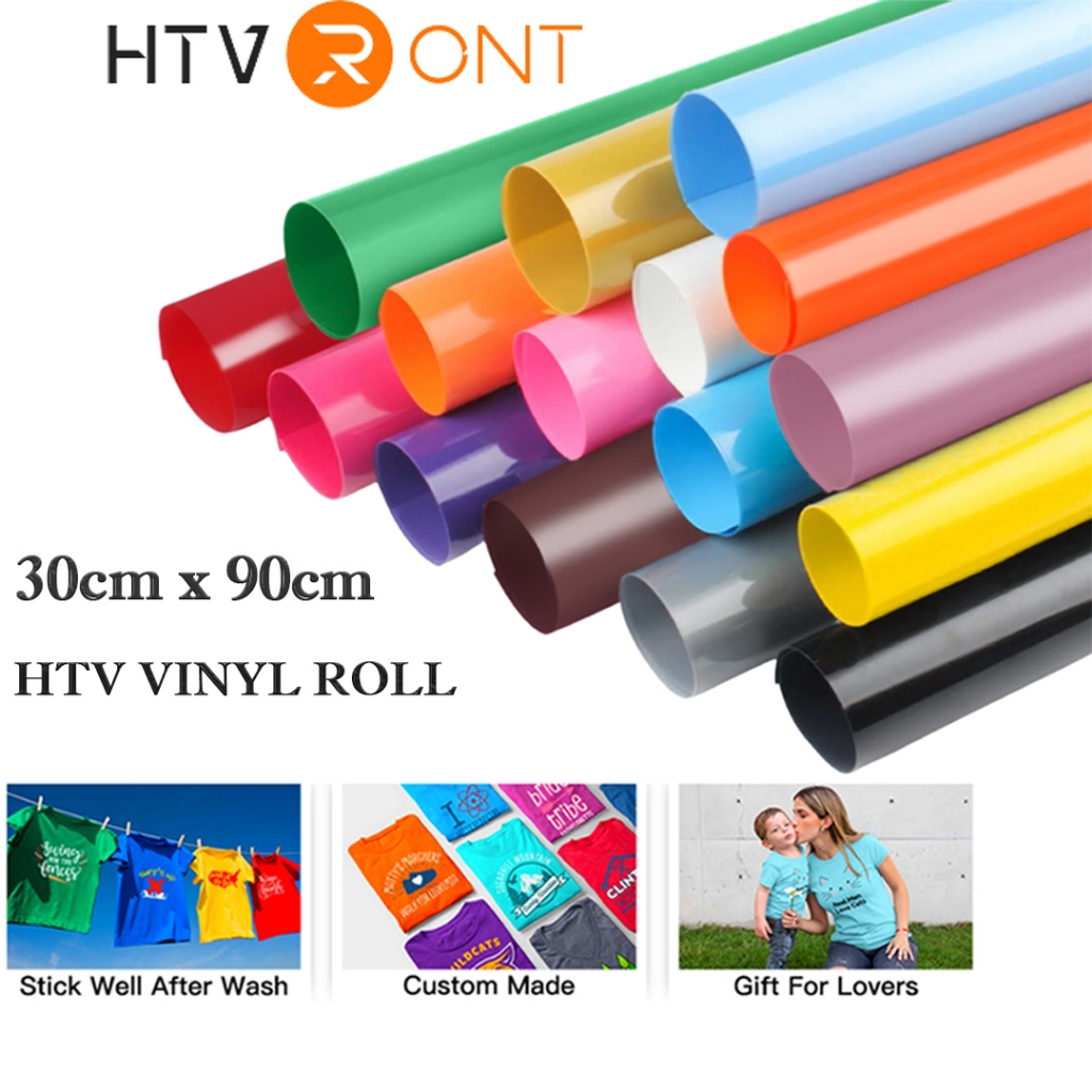 Htvront HTV ม้วนไวนิล PU ขนาด 30 ซม.*90 ซม. ตัดง่าย สําหรับรีดติดเสื้อยืด ไวนิล Cricut Camo และเครื่องทําความร้อน