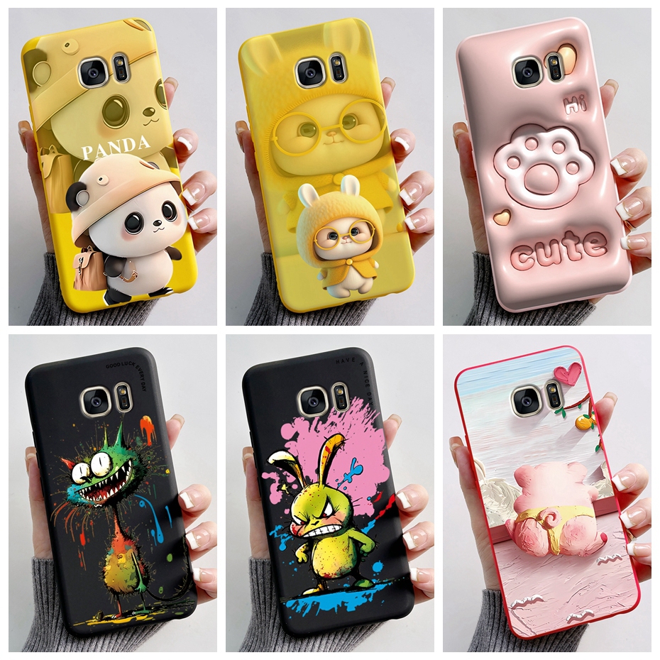 เคสโทรศัพท์มือถือ ซิลิโคนนิ่ม ผิวด้าน พิมพ์ลายแพนด้ากระต่ายน่ารัก สําหรับ Samsung Galaxy S6 S7 edge S6edge S7edge
