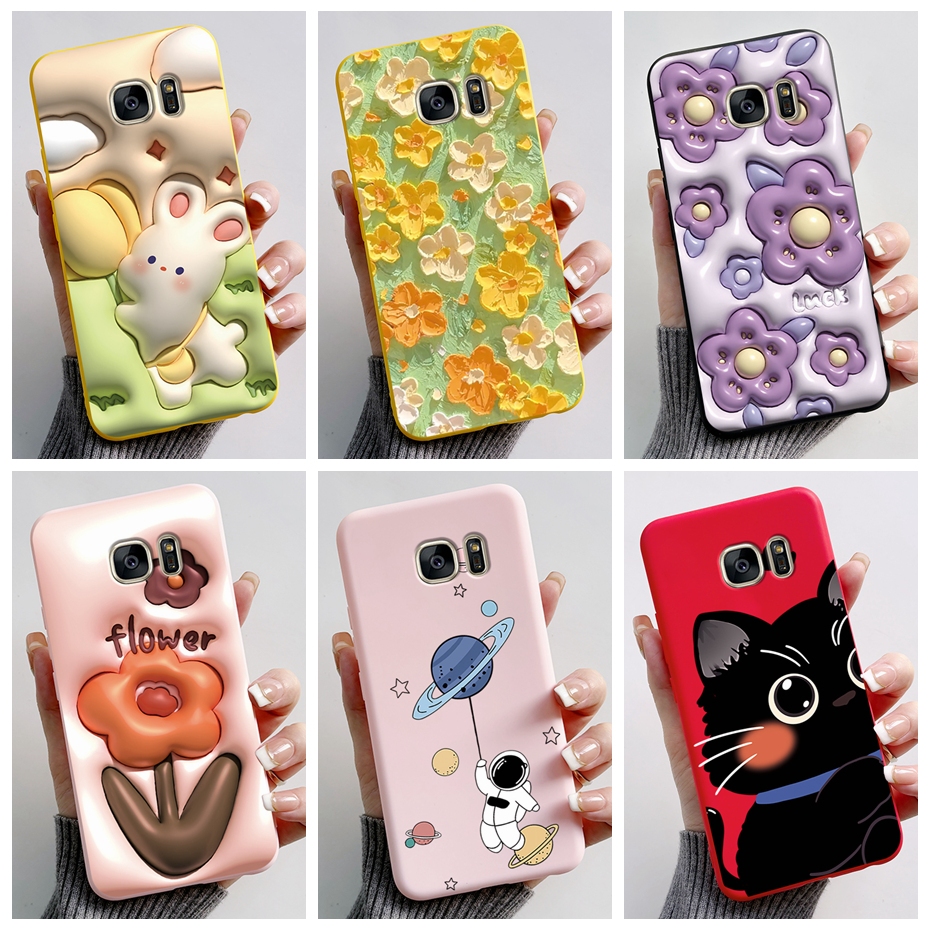 เคสโทรศัพท์มือถือ ยางซิลิโคนนิ่ม ป้องกัน ปิดด้านหลัง ลายดอกไม้ มนุษย์อวกาศ สําหรับ Samsung Galaxy S6 S7 Edge 2023