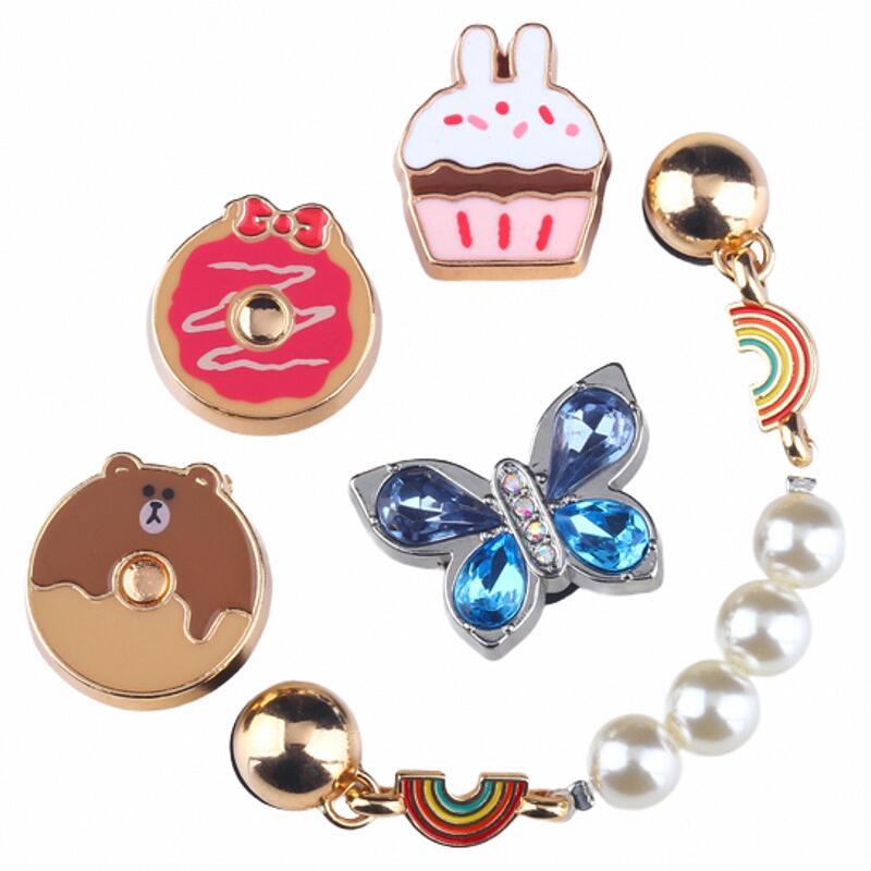 ใหม่ พัฟโลหะ รูปผีเสื้อ ประดับไข่มุก สีรุ้ง อุปกรณ์เสริม สําหรับตกแต่งรองเท้า Crocs Zhibixing 2024