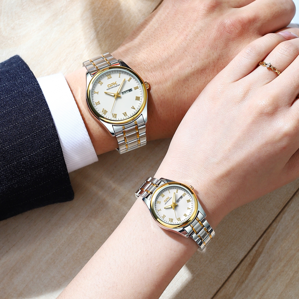 OPK นาฬิกา ผู้ชาย แฟชั่น watch 100% แท้ นาฬิกาข้อมือกันน้ำได้ ควอตซ์ สายสเตนเลส เงิน ประณีต ธุรกิจ ส่องสว่าง กันน้ำ 8121-GH