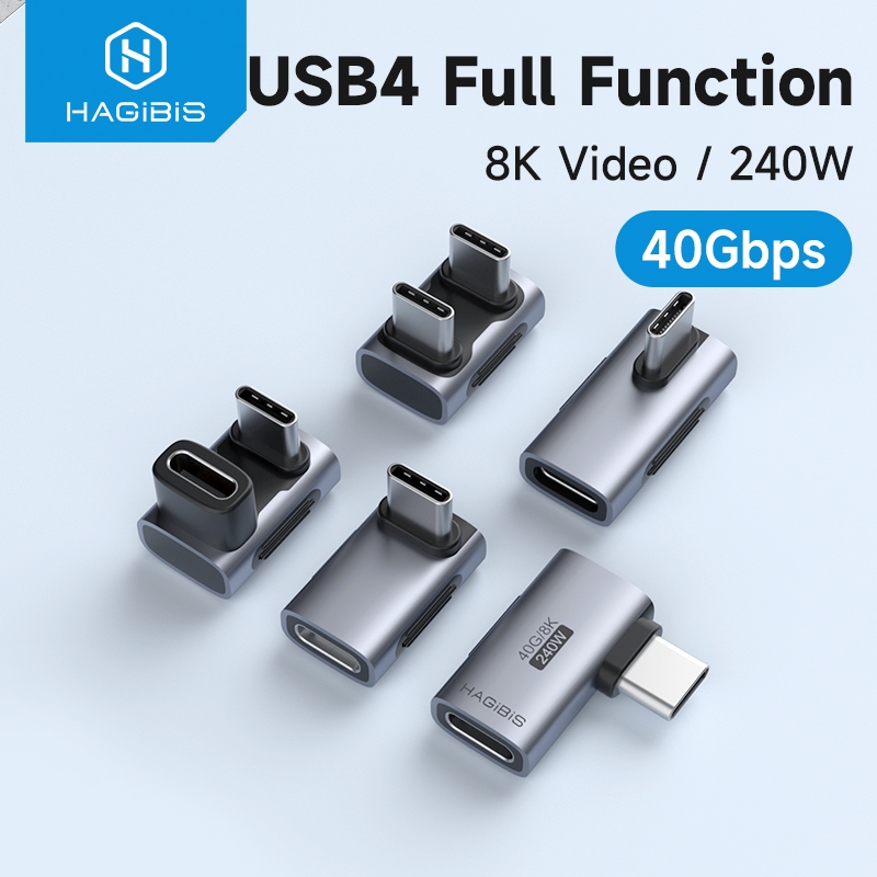 อะแดปเตอร์ Hagibis USB C ถึง C 40Gbps 8K 60Hz 90 องศาอะแดปเตอร์แปลง USB4 สําหรับ Thunderbolt 4/3 MacBook iPhone 16/15 Pro แท็บเล็ต