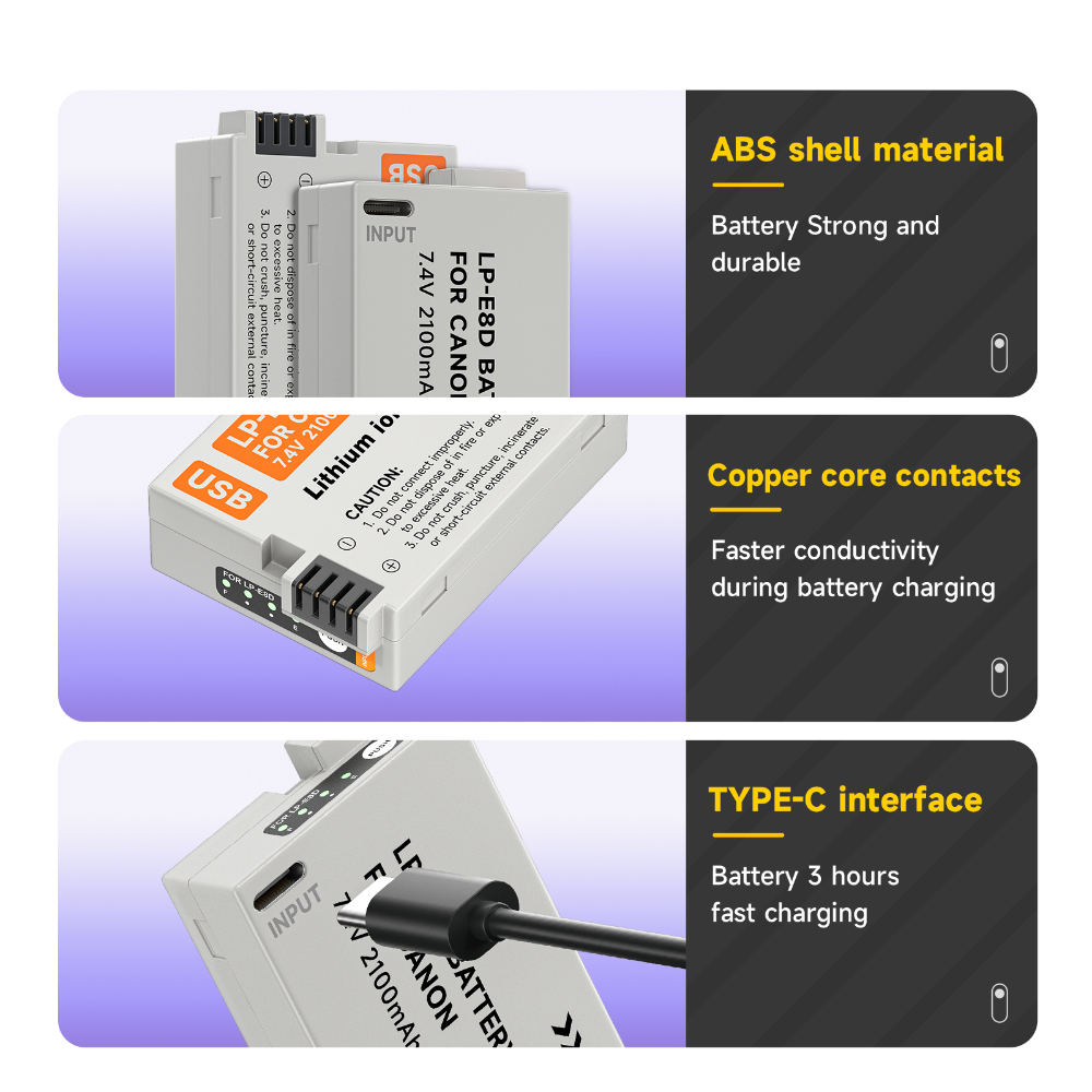 Palo แบตเตอรี่กล้อง LP-E8 2100mAh Type-C พร้อมไฟแสดงสถานะ สําหรับ Canon EOS 550D 600D 650D 700D