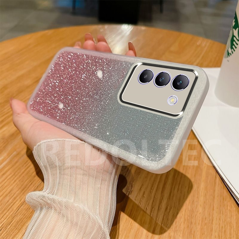 เคส VIVO Y100 5G 4G เคสแวววาวหรูหราไล่โทนสี Bling ฝาครอบซิลิโคนใสโปร่งใสพร้อมการป้องกันเลนส์