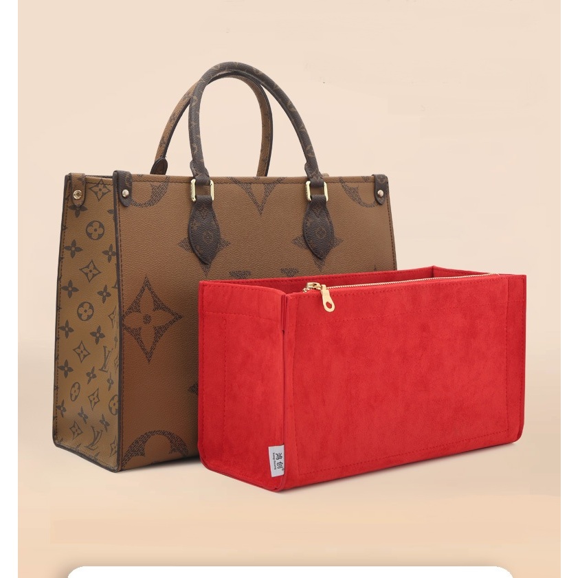 suede bag organizer อัพเกรดวัสดุสําหรับ สําหรับ lv on the go otg PM MM tote กระเป๋าด้านในออแกไนเซอร์