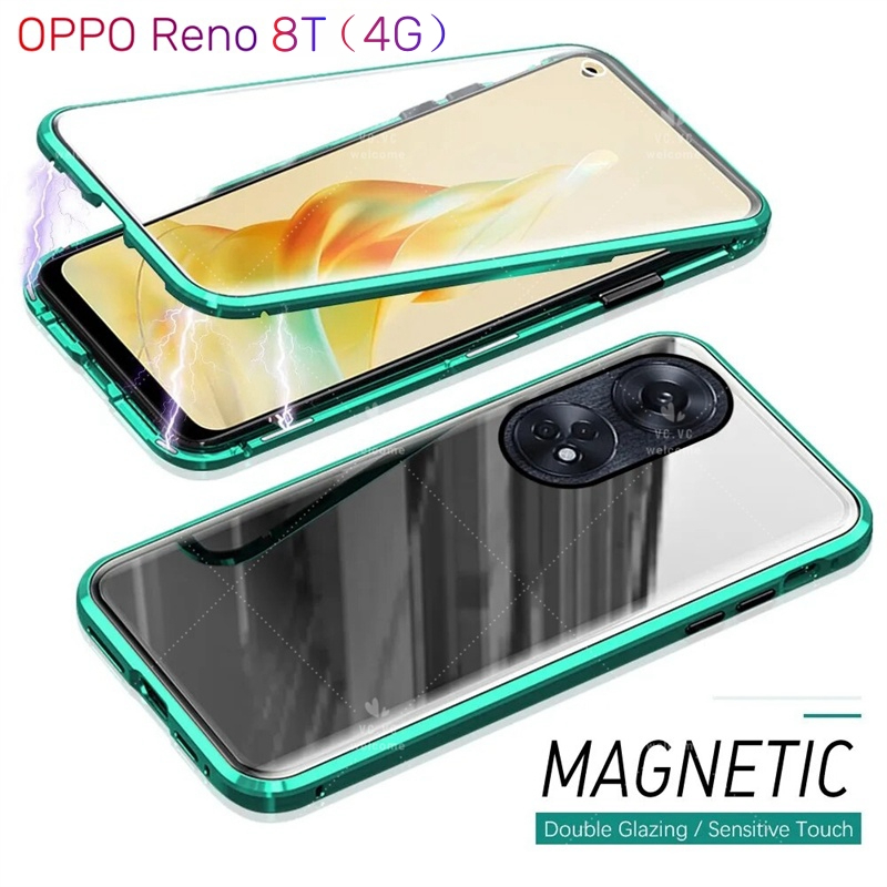 เคสโทรศัพท์มือถือกระจกนิรภัยแข็ง แบบฝาพับแม่เหล็ก สองด้าน ป้องกัน 360 องศา สําหรับ OPPO Reno 8 T 8T Pro Plus Reno8T Reno8Pro+ 5G 4G