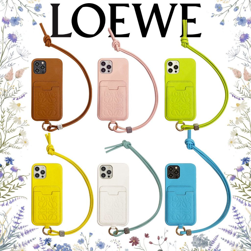 Spot Goods.แฟชั่นแบรนด์ Lew.Leather บรรเทา/ลายลิ้นจี่ กระเป๋าใส่บัตร+เชือกหนังห้อยคอ ป้องกันการตกกระแทก เคสโทรศัพท์ iPhone เหมาะสําหรับ iphone16proMax.15plus.14pro.13.12.11.
