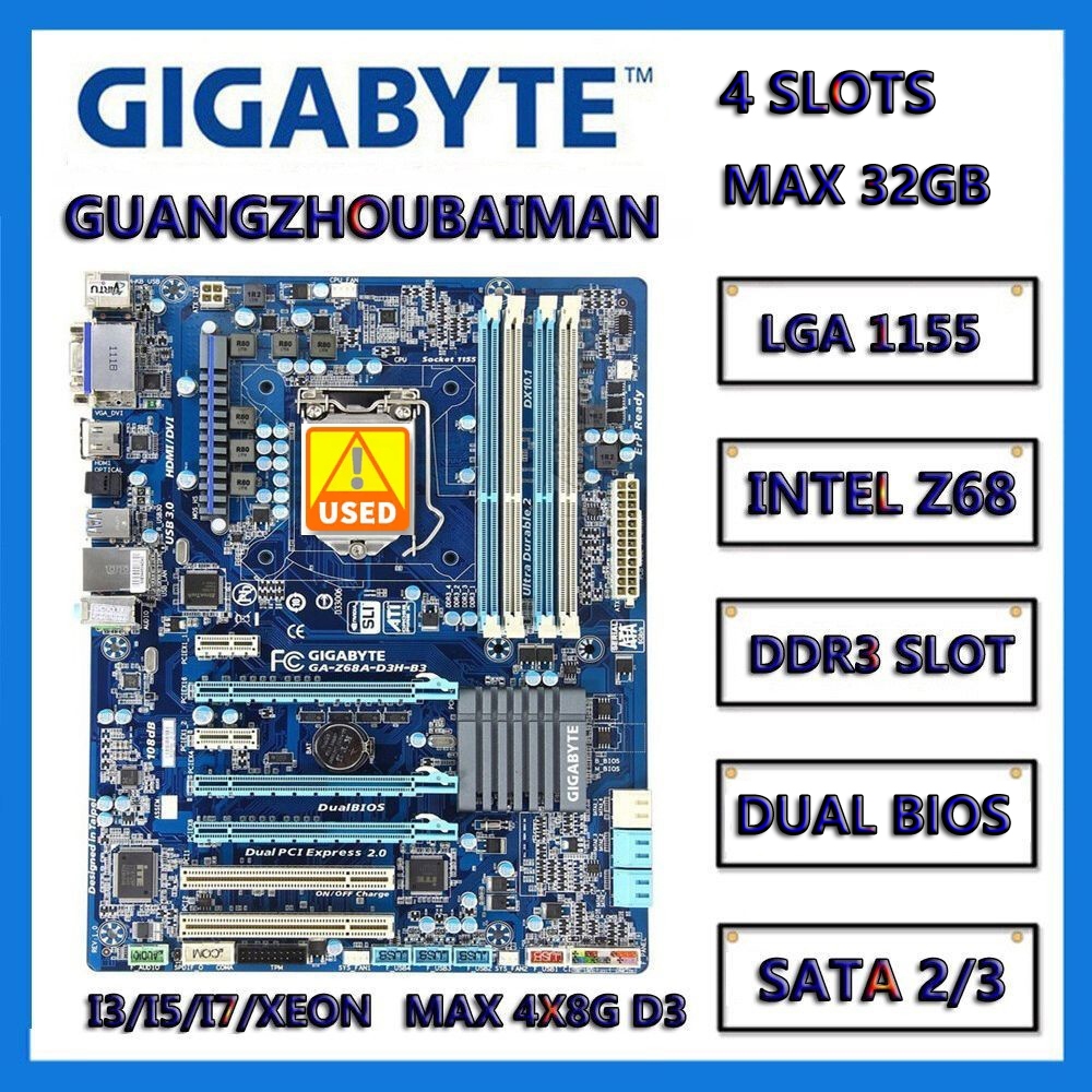 ใช้ Gigabyte Z68AP-D3-B3 Z68A-D3H-B3 Z68M-D2H INTEL Z68 LGA 1155 เมนบอร์ด DDR3
