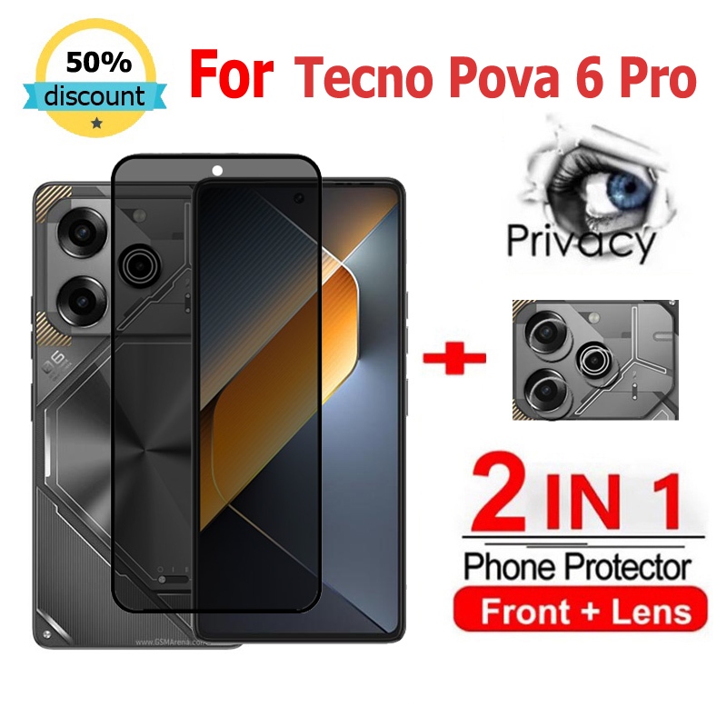 2 in 1 ฟิล์ม Tecno Pova 6 Pro ฟิล์มกระจกนิรภัยกันรอยหน้าจอ กันแอบมอง เพื่อความเป็นส่วนตัว สําหรับ Te