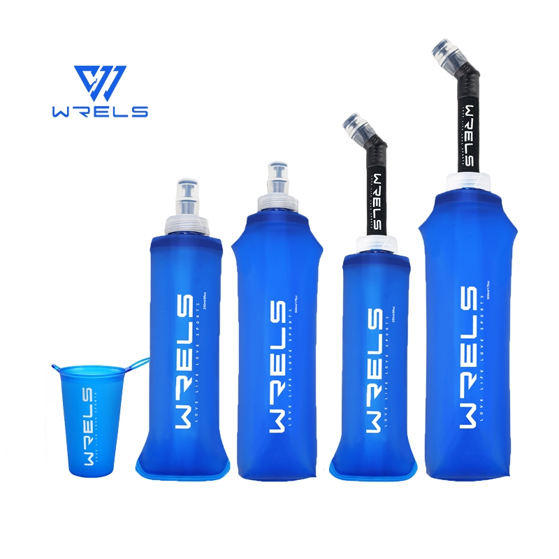 WRELS ขวดน้ำแบบพับได้ 150 มล. 250 มล. 500 มล. ปราศจาก BPA และ TPU สำหรับการวิ่ง กระเป๋าคาดเอวสำหรับใส่น้ำ