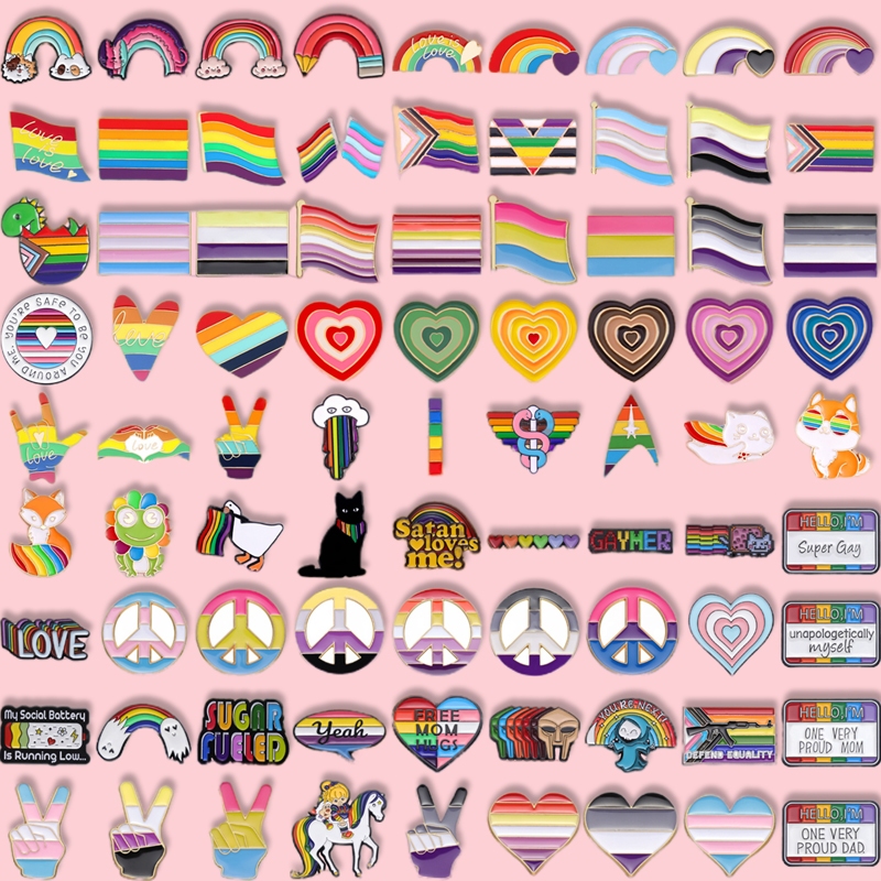 เข็มกลัดเคลือบ ลายสายรุ้ง 100 แบบ เครื่องประดับแฟชั่น ของขวัญ สําหรับกระเป๋าเป้สะพายหลัง LGBT