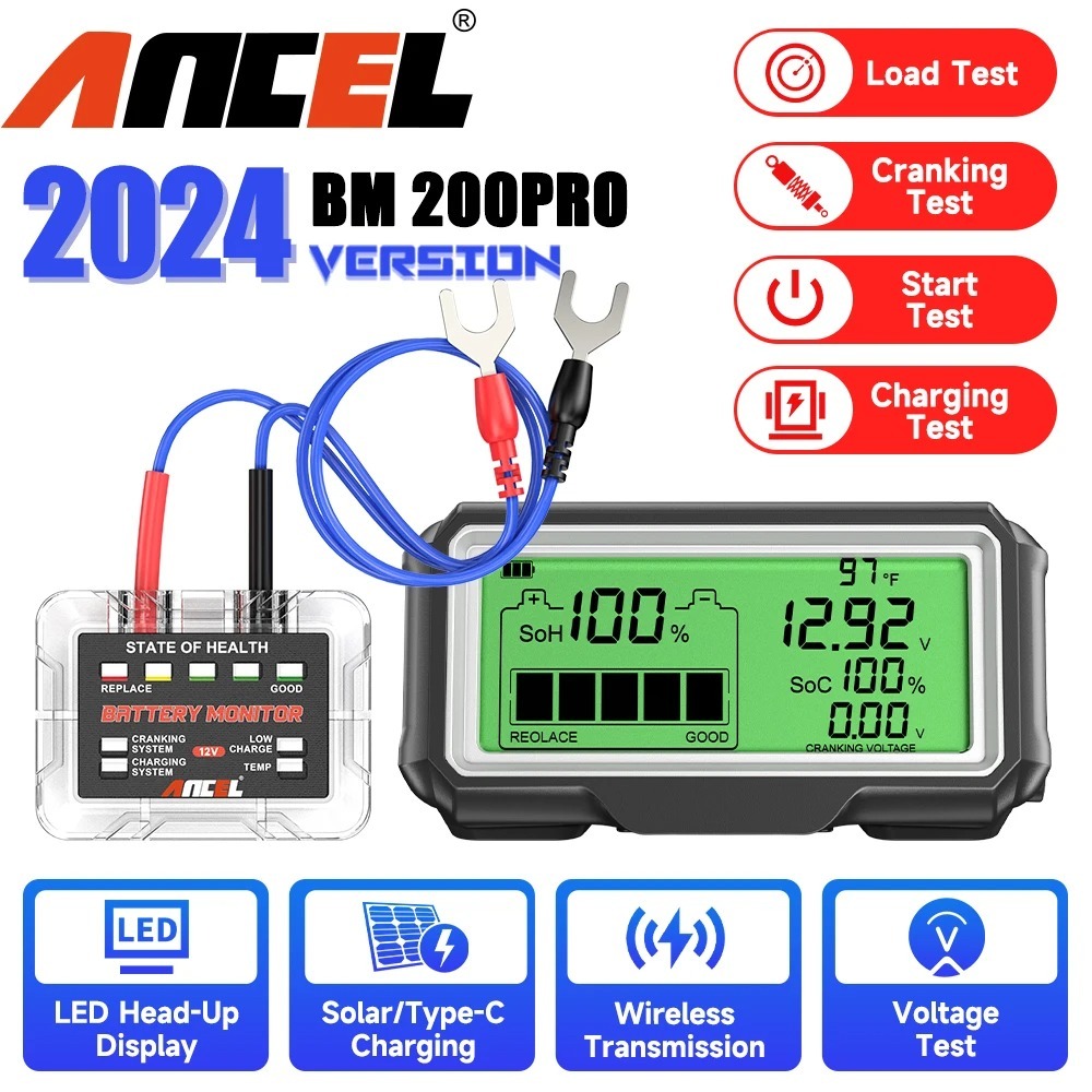 [ส่งจากไทย] Ancel Bm200 Pro 12V เครื่องทดสอบแบตเตอรี่รถยนต์ หน้าจอแสดงผล แสดงผล กันน้ํา เครื่องมือวิ
