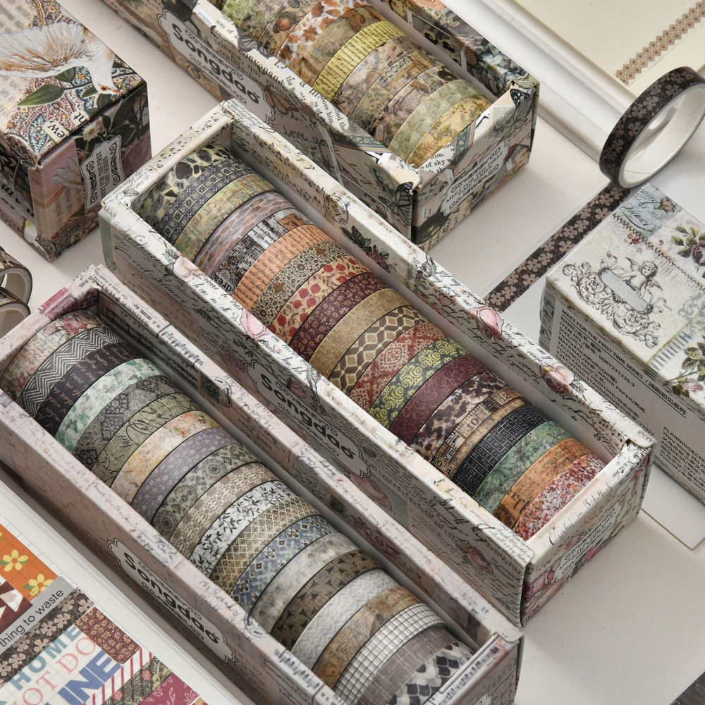 Penlab 20pcs Meet สําหรับ First Time Series Washi เทปชุด 7 มม.Retro ดอกไม้กาว Masking เทปสติกเกอร์ตกแต่ง C7585