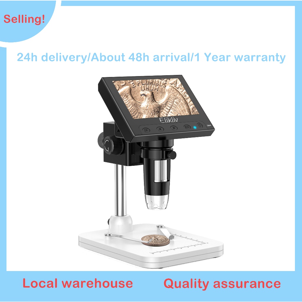 Elikliv EDM4 กล้องจุลทรรศน์เหรียญขนาด 4.3 นิ้ว Easy to Operate LCD กล้องจุลทรรศน์ดิจิตอล 1000x แว่นข