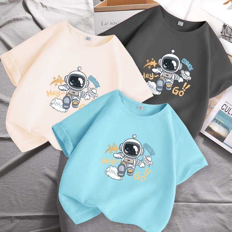 เสื้อยืดแขนสั้น ผ้าฝ้ายแท้ พิมพ์ลายน่ารัก ขนาด 110 ซม. - 160 ซม. สไตล์สปอร์ต แฟชั่นสําหรับเด็กผู้ชาย และเด็กผู้หญิง