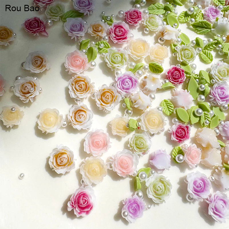 Rou Bao ดอกกุหลาบเรซิ่น 5 กรัม พร้อมไข่มุก หลากสี สําหรับตกแต่งเล็บ DIY