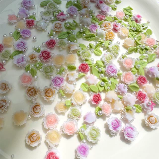 Rou Bao ดอกกุหลาบเรซิ่น 5 กรัม พร้อมไข่มุก หลากสี สําหรับตกแต่งเล็บ DIY