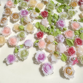 Rou Bao ดอกกุหลาบเรซิ่น 5 กรัม พร้อมไข่มุก หลากสี สําหรับตกแต่งเล็บ DIY
