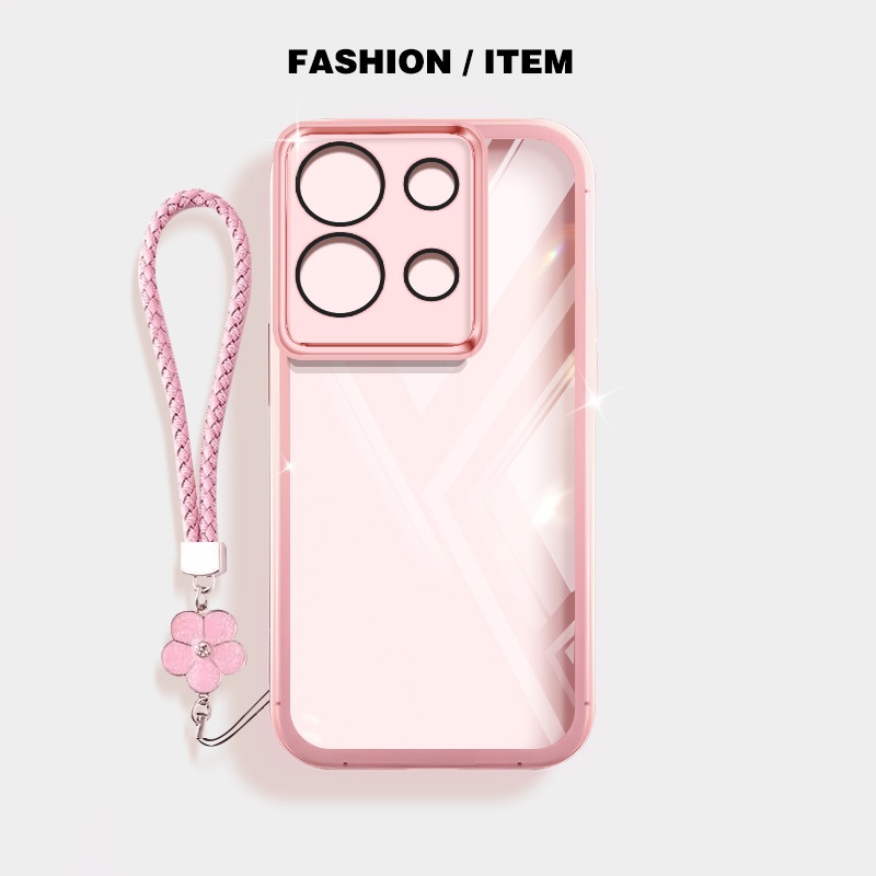 ปลอก Xiaomi Redmi Note 13 Pro 4G 5G Note 13 Pro Plus Note 13R Pro 5G Poco M6 Pro 4G X6 Pro 5G X6 Neo โปร่งใสกันกระแทกซิลิโคนนุ่มเคสโทรศัพท์พร้อมดอกไม้แขวนเชือก