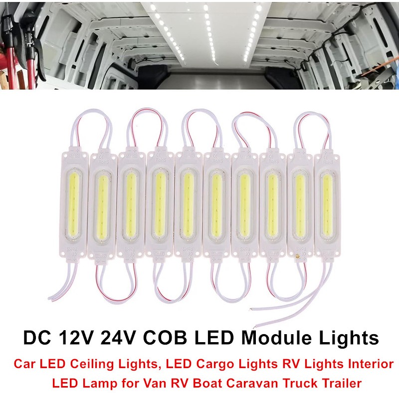 ชุดโมดูลโคมไฟเพดาน LED COB 12V 24V 9 สี สําหรับรถยนต์ รถบรรทุก รถตู้ รถพ่วง เรือ รถบัส รถบ้าน ห้องบรรทุกสินค้า สีขาว