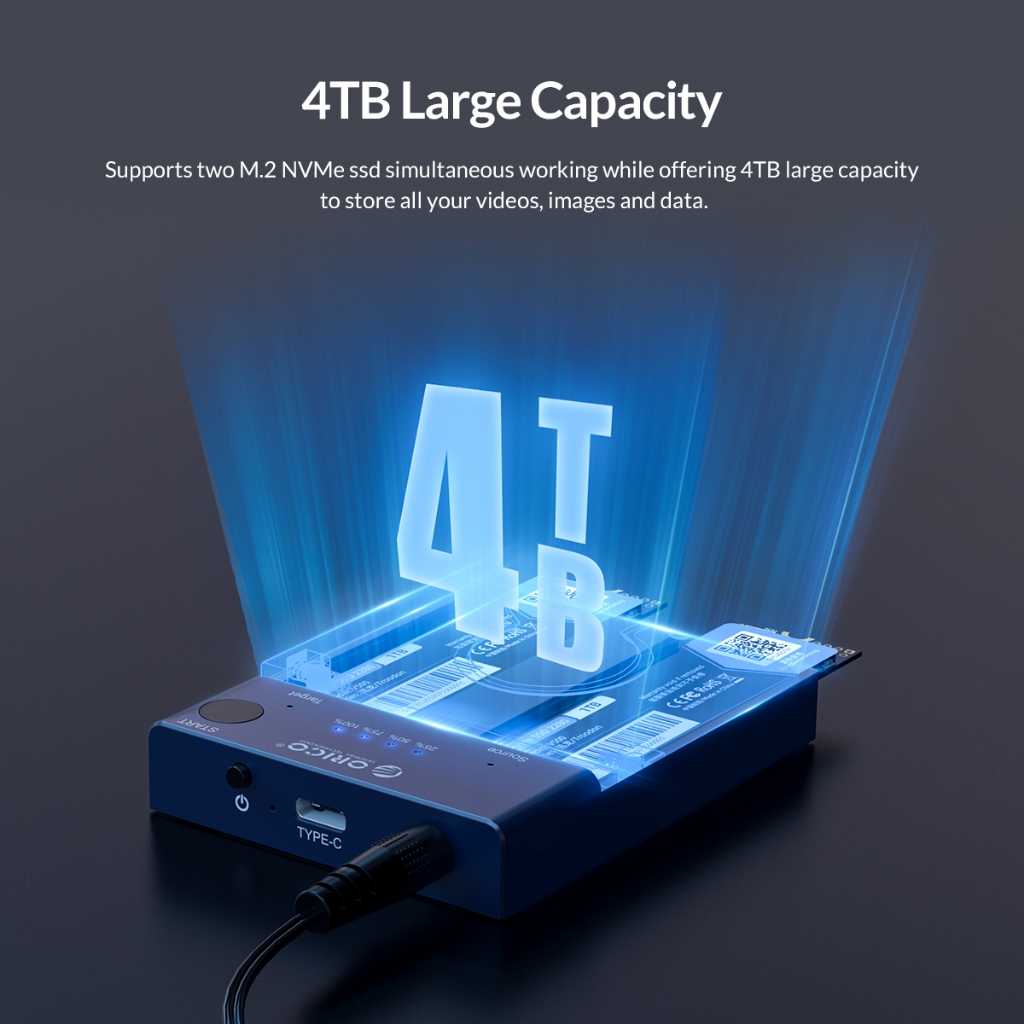 ORICO M.2 NVME SSD PCIE Dual Bays รองรับออฟไลน์ Clone USB 3.1 Gen2 10Gbps 4TB hard Drive Reader สำหรับแล็ปท็อป 2230 2242 2260 2280 SSD (M2P2-C3-C)