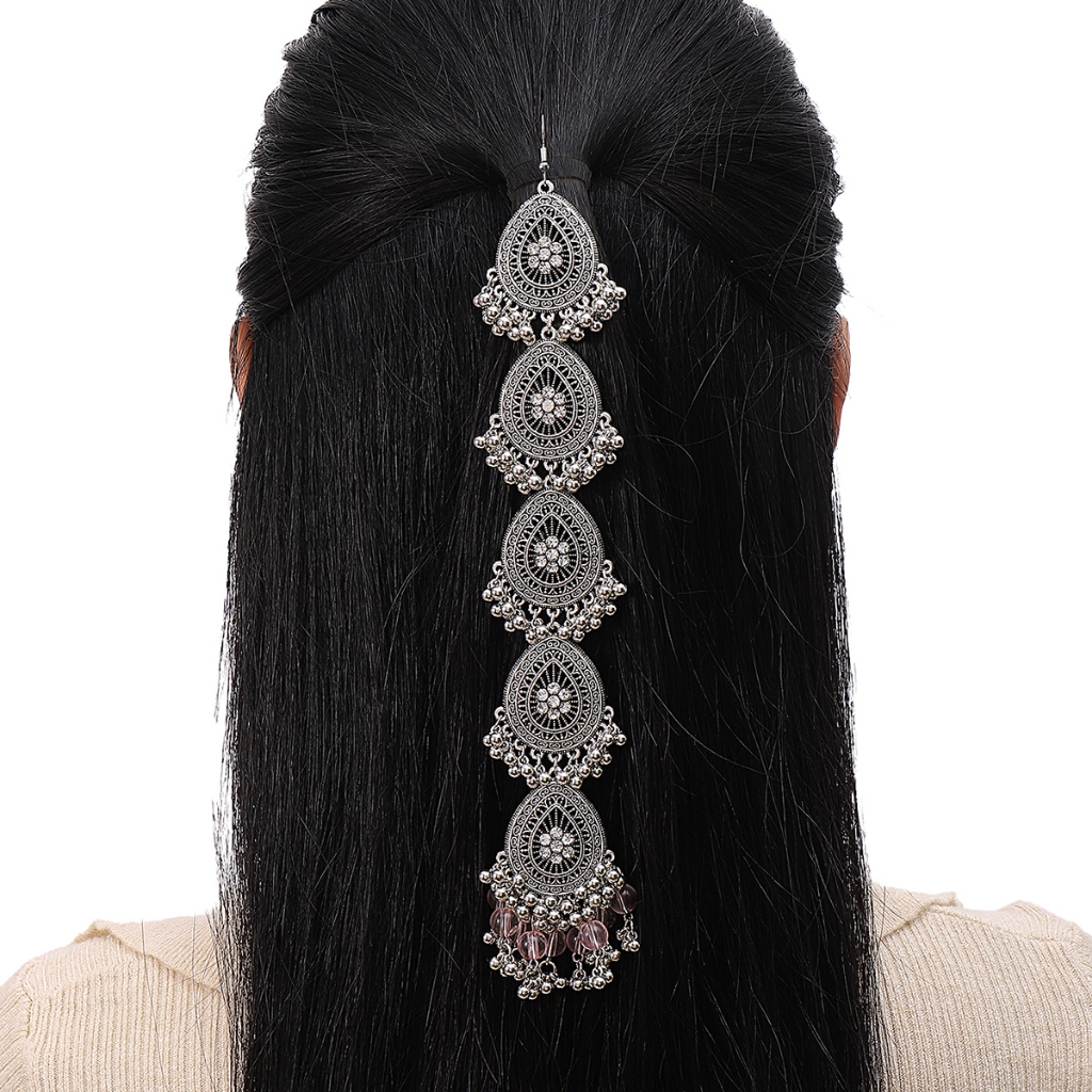 ใหม่ เครื่องประดับผม พู่ยาว ประดับพลอยเทียม ทรงหยดน้ํา สีเงิน สไตล์วินเทจ หรูหรา สําหรับผู้หญิง