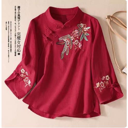☻ L O T U S ☻ เสื้อเบลาส์ ปักลาย สไตล์วินเทจ พลัสไซซ์ สําหรับผู้หญิง CAL2124