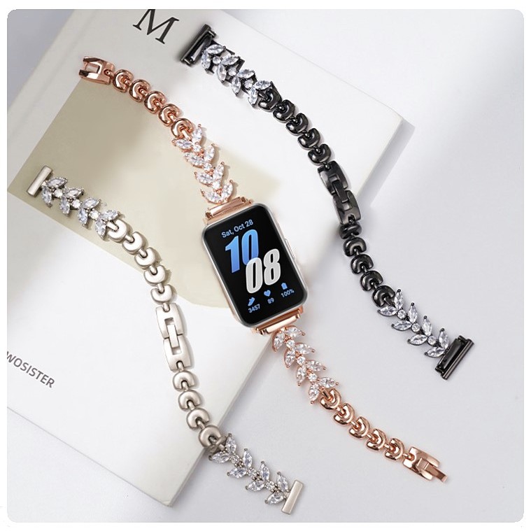 Wheat Bling Diamond Watch Strap Compatible For samsung Galaxy fit 3 สาย Fit3 สายนาฬิกาข้อมือโลหะ ประ