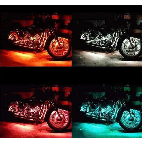 Rgb APP LED รถจักรยานยนต์ รถยนต์ บรรยากาศเท้า ไฟรีโมทคอนโทรล ยืดหยุ่น กันน้ํา ควบคุมเสียง 12V แถบโคมไฟตกแต่ง Moto