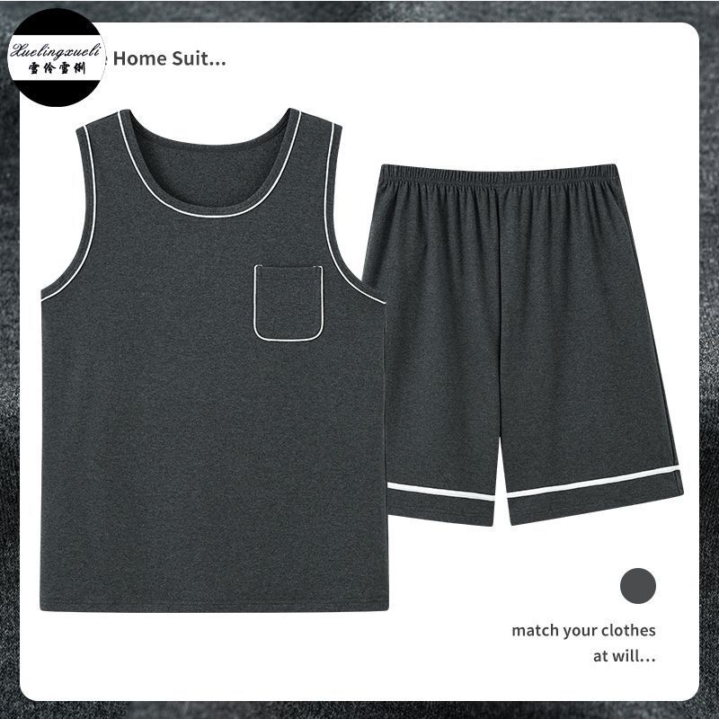 ชุดนอน Big Size, Comfortable, L-4XL, Men's Cotton Pajamas ชุดนอน Cotton Short Sleeved Pajamas Japane