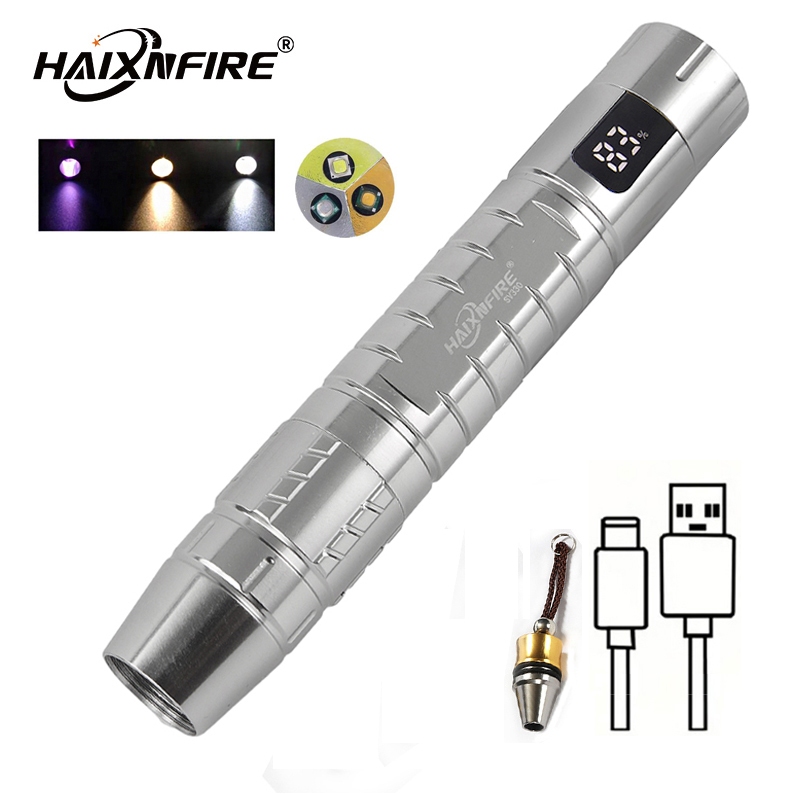 Haixnfire SV330 ไฟฉาย LED 3 ดวง 365nm UV สีขาว สีเหลือง ชาร์จ USB