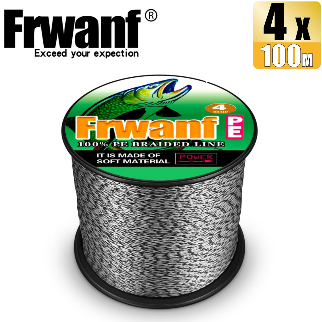 Frwanf สายเอ็นตกปลา PE แบบถัก ทนทาน สีขาว และสีดํา 100 เมตร 4 เส้น