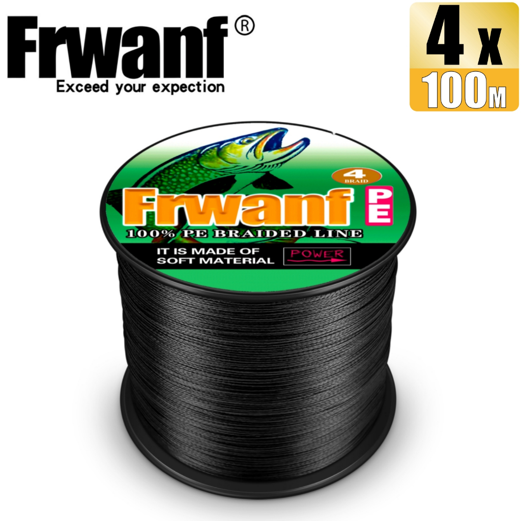Frwanf 100M Super Powerful Black 4 Strands สายตกปลาแบบถักทนทาน PE