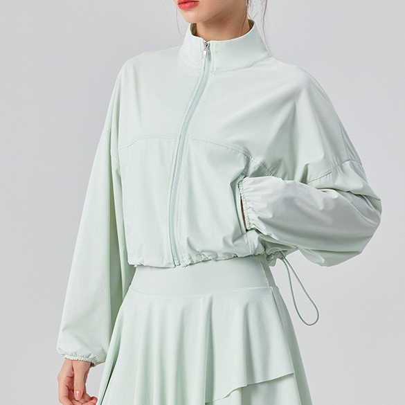 Mint-green Stand-up Collar Pocket Style Cool Sunscreen Clothing