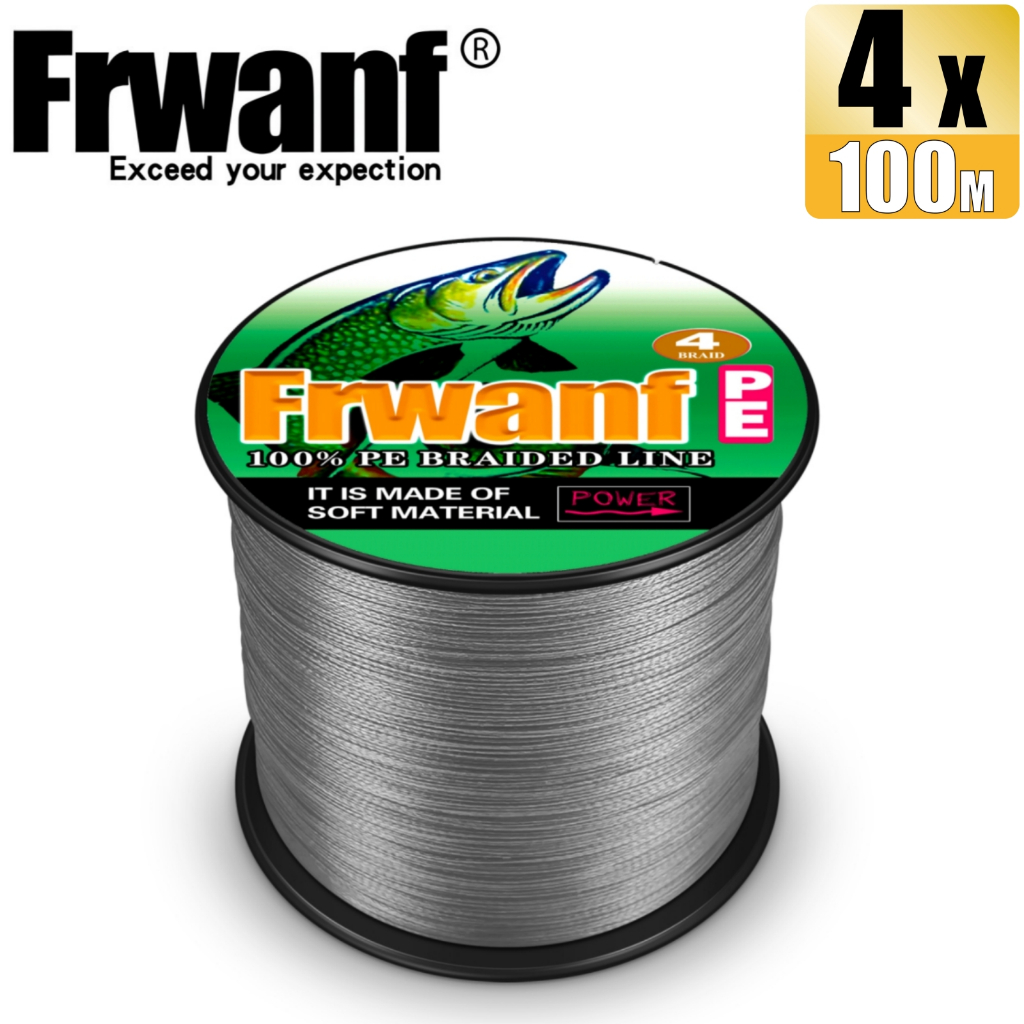Frwanf 100M สายตกปลาถักทนทานสีเทาสุดทรงพลัง PE