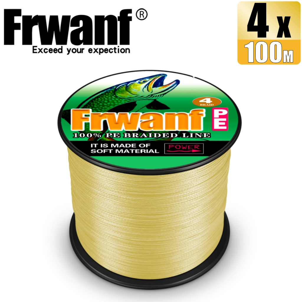 Frwanf สายเอ็นตกปลา PE แบบถัก ทนทาน สีเหลือง 4 เส้น 100 เมตร