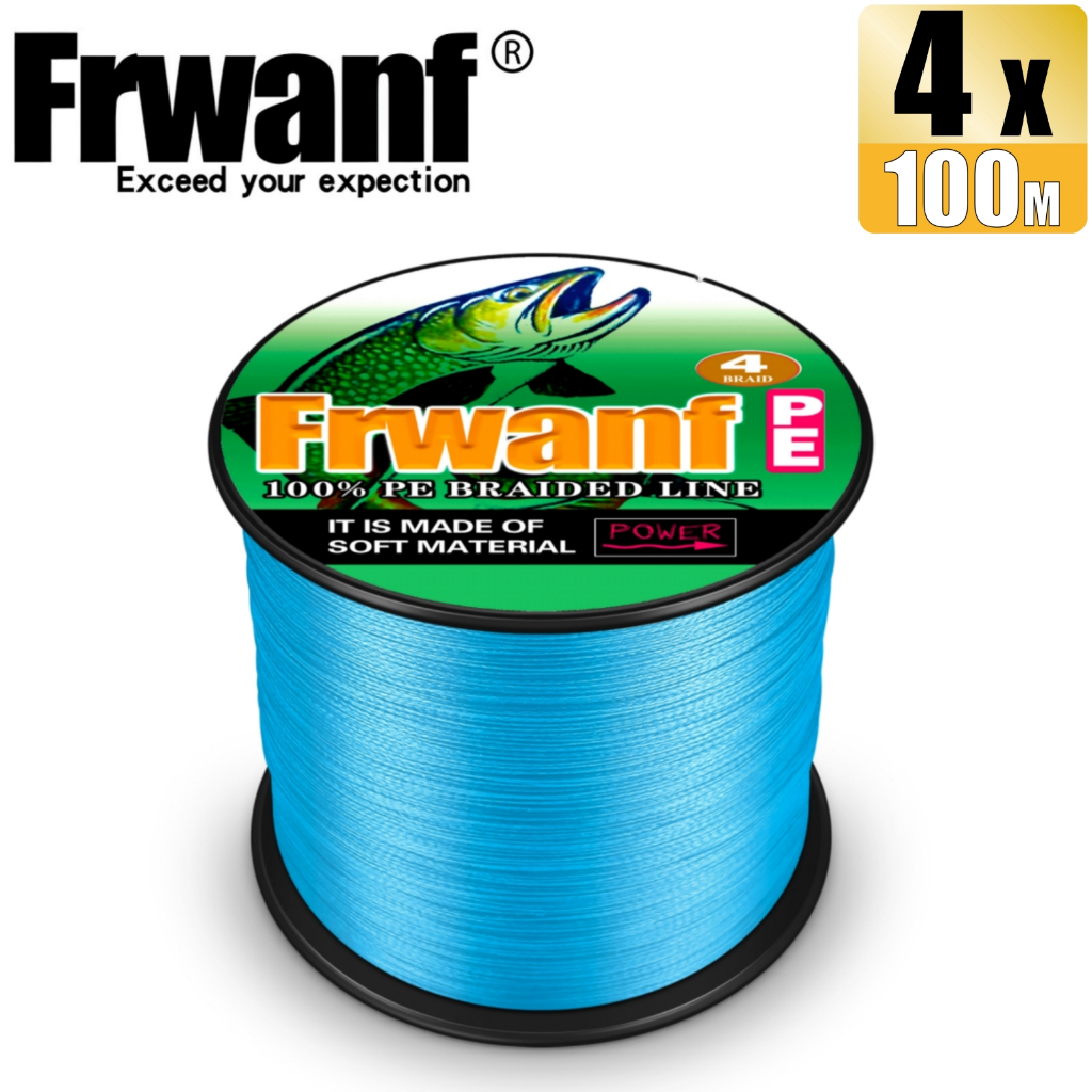 Frwanf สายเอ็นตกปลา PE แบบถัก ทนทาน 4 เส้น 100 เมตร สีฟ้า