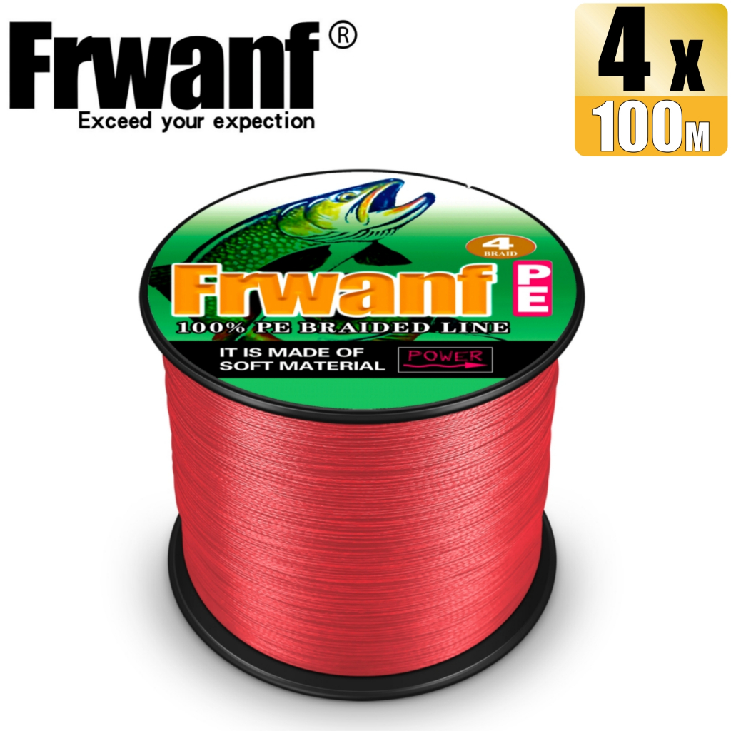 Frwanf สายเอ็นตกปลา PE แบบถัก ทนทาน 4 เส้น 100 เมตร สีแดง