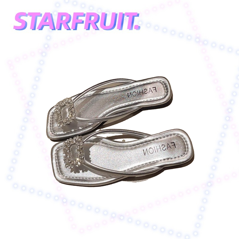STARFRUIT รองเท้าแตะ พื้นนิ่ม สวมใส่สบาย เหมาะกับเดินชายหาด สไตล์ฝรั่งเศสเรโทร สําหรับผู้หญิง รองเท้าแตะชายหาดแบบสบาย ๆ พร้อมหัวเข็มขัดสี่เหลี่ยม