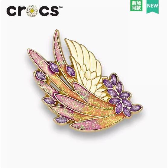 ใหม่ ตัวติดรองเท้า crocs แต่งรูกลวง โลหะ ลายดอกไม้ สีชมพู DIY 2024
