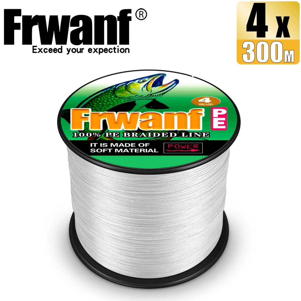 Frwanf สายเอ็นตกปลา PE แบบถัก ทนทาน สีขาว 4 เส้น ยาว 300 เมตร