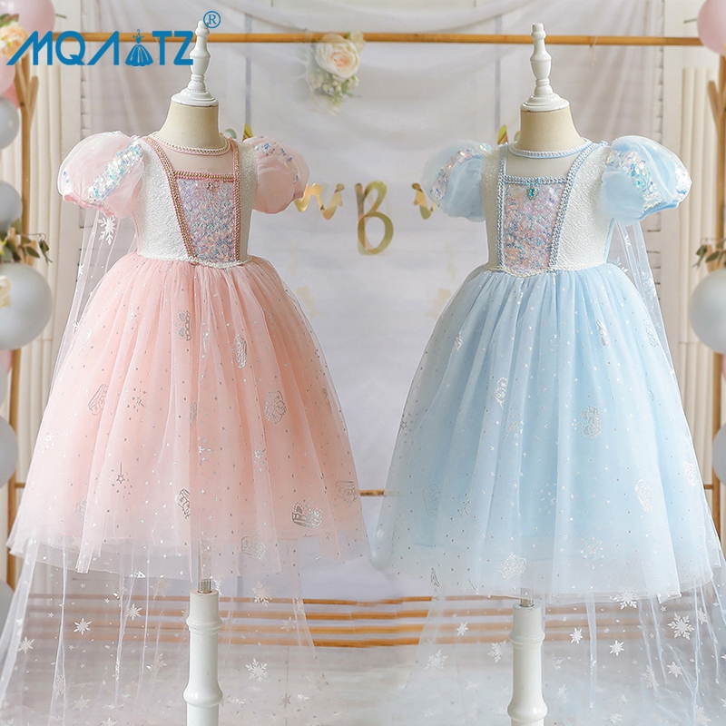 Mqatz ชุดเดรสยาว ชุดคอสเพลย์เจ้าหญิง แต่งเลื่อม ลูกไม้ สําหรับเด็กผู้หญิง อายุ 2-10 ปี ASMR068