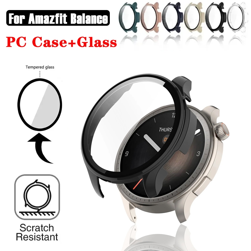 เคส PC แข็ง + กระจกนิรภัย สําหรับ Amazfit Balance ตัวป้องกันหน้าจอ แบบเต็ม สําหรับ Huami Amazfit Balance (A2286) อุปกรณ์เสริมเคส