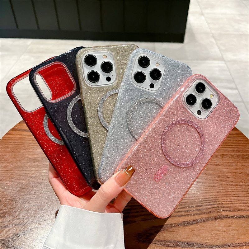 เคสโทรศัพท์มือถือ PC แข็ง ประดับเลื่อม พร้อมกรอบ TPU นิ่ม สําหรับ iPhone 15 14 13 12 11 Pro Max 15 Plus