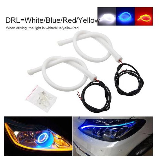 แถบไฟหน้ารถยนต์ LED DRL 30 45 60 ซม. 12V DC 12V สีขาว 2 ชิ้น